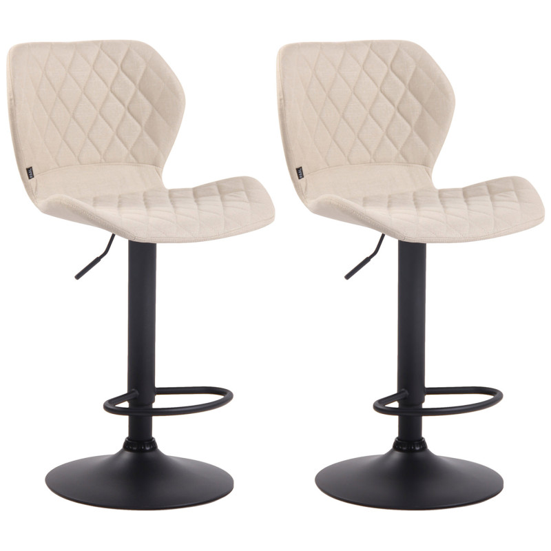 Ensemble de 2 tabourets de bar, revêtement en liège et tissu, noir et crème