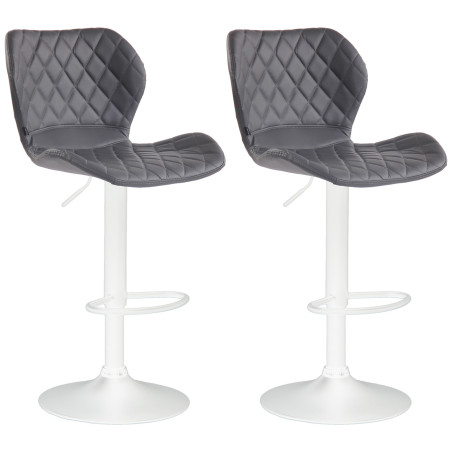 Ensemble de 2 tabourets de bar, revêtement en liège et similicuir, blanc/gris