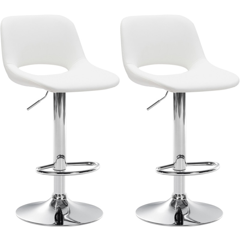 Lot de 2 tabourets de bar Camden, simili cuir, chrome et blanc
