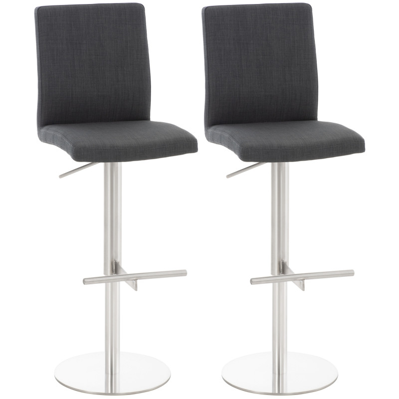 Conjunto de 2 banquetas de bar Cadiz, estofadas em tecido e aço inoxidável, cinza escuro.