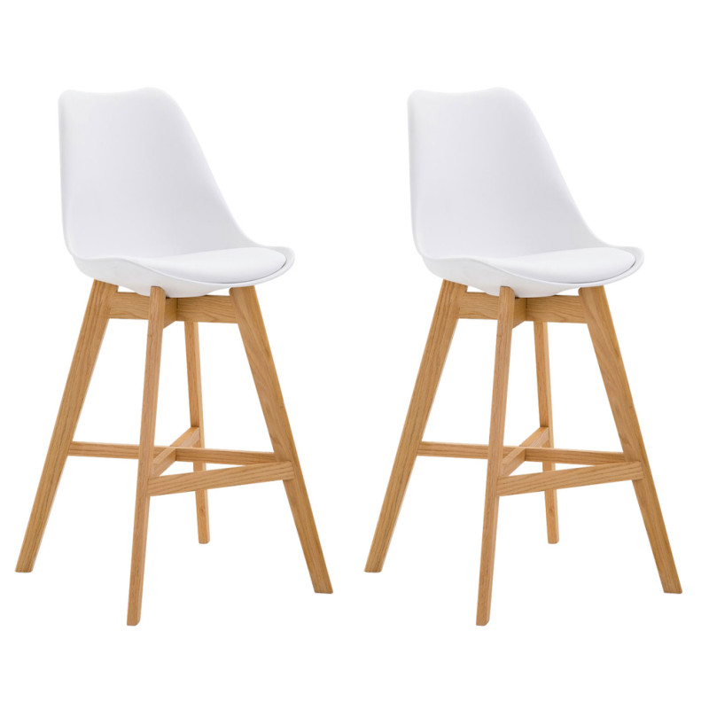 Lot de 2 tabourets de bar Cannes, en plastique blanc naturel