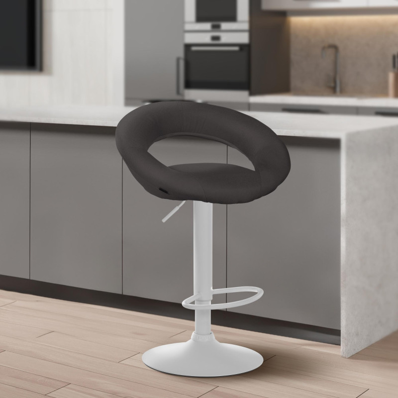 Tabouret de bar Olinda en tissu blanc gris foncé