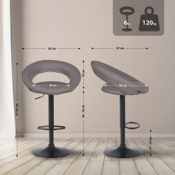 Tabouret de bar Olinda, tissu noir et gris