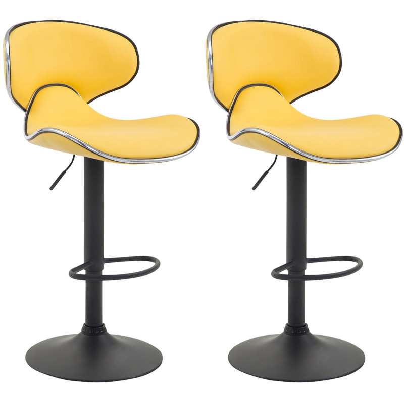 Conjunto de 2 banquetas de bar Las Vegas V2, em couro sintético, pretas e amarelas.