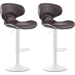 Ensemble de 2 tabourets de bar Las Vegas V2, similicuir, blanc/marron
