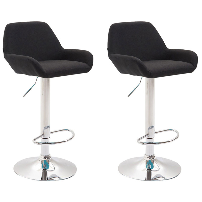 Lot de 2 tabourets de bar Braga, tissu, chrome, noir