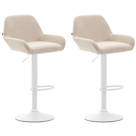 Lot de 2 tabourets de bar Braga, revêtement en tissu blanc/crème