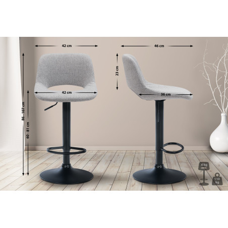 Lot de 2 tabourets de bar Camden en tissu noir et gris clair