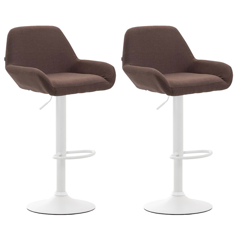 Lot de 2 tabourets de bar Braga, tissu, blanc/marron