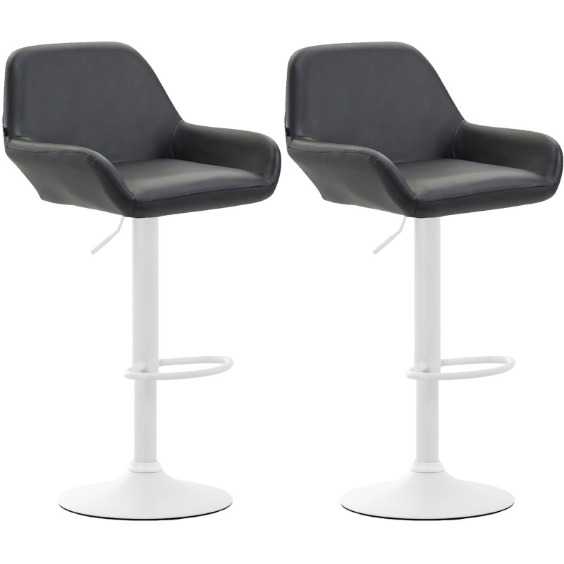 Lot de 2 tabourets de bar Braga, similicuir, blanc/noir