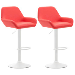 Lot de 2 tabourets de bar Braga, similicuir, blanc/rouge