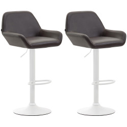 Lot de 2 tabourets de bar Braga, similicuir, blanc/marron
