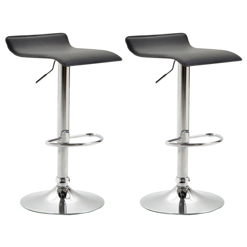Ensemble de 2 tabourets de bar Dyn V2, similicuir, chrome, noir