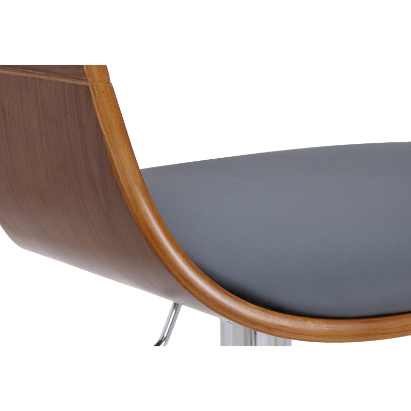 Tabouret de bar Kingston C, similicuir, noyer/gris