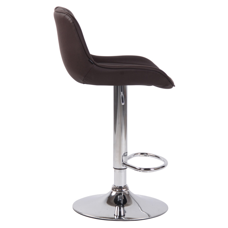 Tabouret de bar Lentini, similicuir, chromé, marron