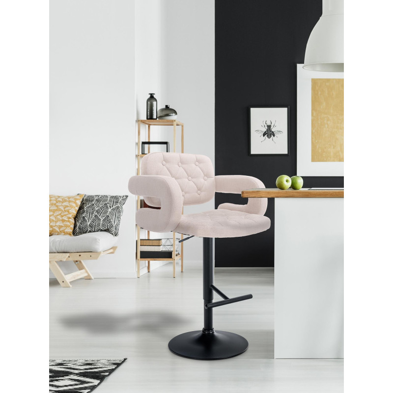 Tabouret de bar Dublin, en tissu, noir et beige