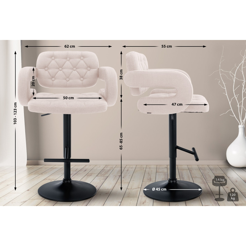 Tabouret de bar Dublin, en tissu, noir et beige