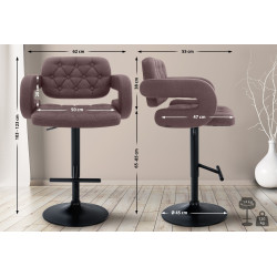 Tabouret de bar Dublin, tissu, noir/marron