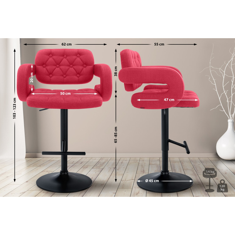 Tabouret de bar Dublin, tissu, noir/rouge