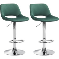 Lot de 2 tabourets de bar Camden en velours, chrome et vert