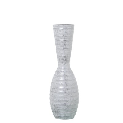 Vase de sol Alexandra House Living Blanc Argenté Céramique Rayures 18 x 18 x 56 cm