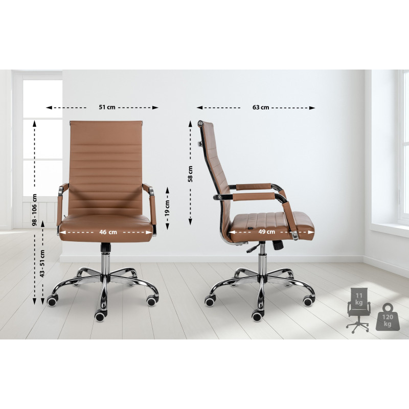 Chaise de bureau Amadora en cuir artificiel marron clair