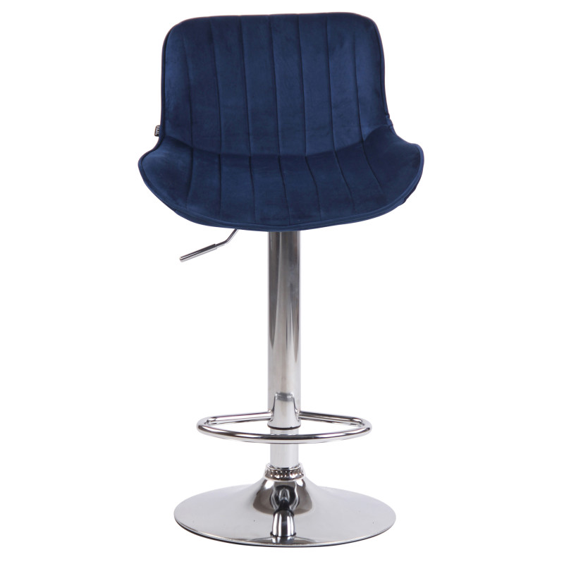 Tabouret de bar Lentini en velours, bleu chromé