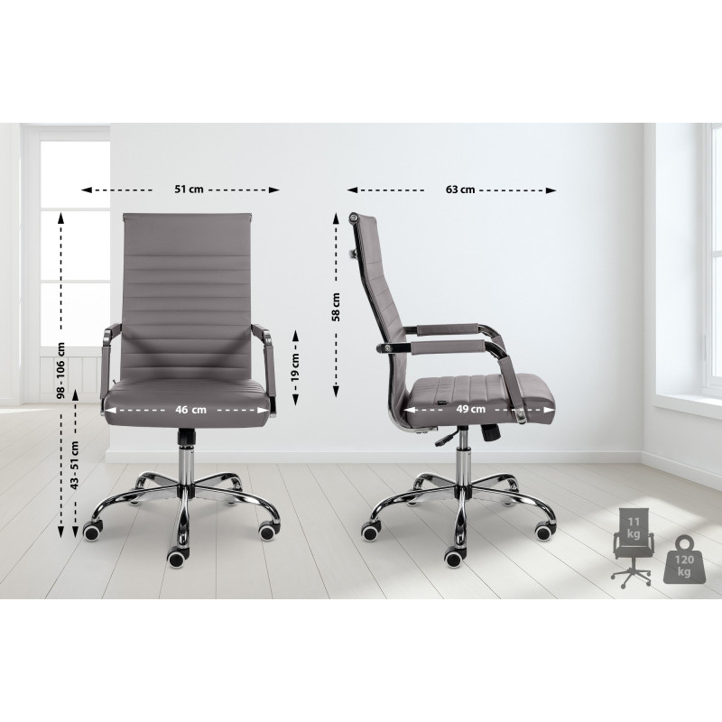 Chaise de bureau Amadora en cuir artificiel gris