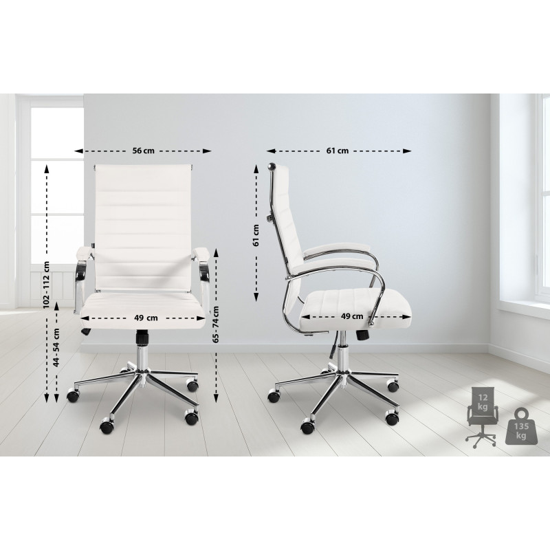 Chaise de bureau Mollis en cuir véritable blanc