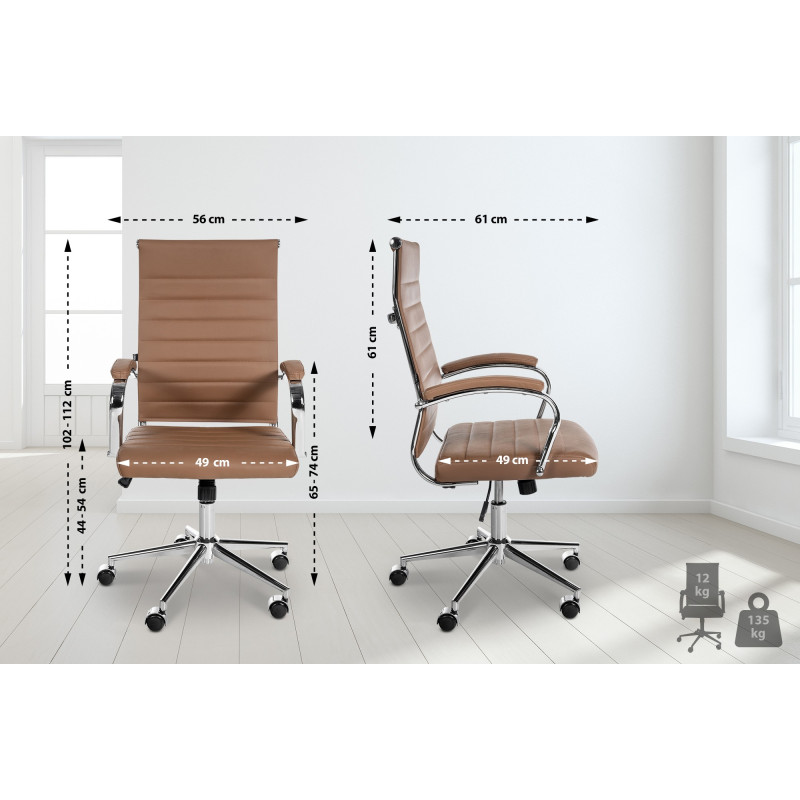 Chaise de bureau Mollis en cuir véritable marron clair