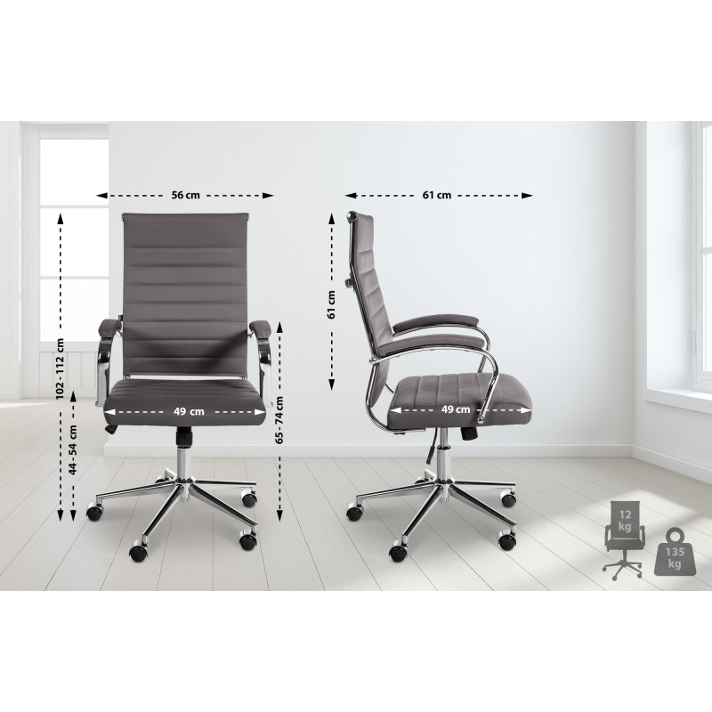 Chaise de bureau Mollis en cuir véritable gris
