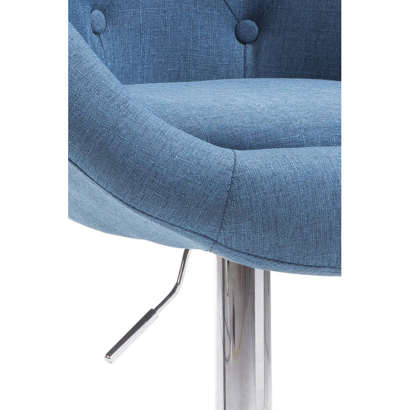 Taburete de bar London V2, tapizado en tela, cromado azul