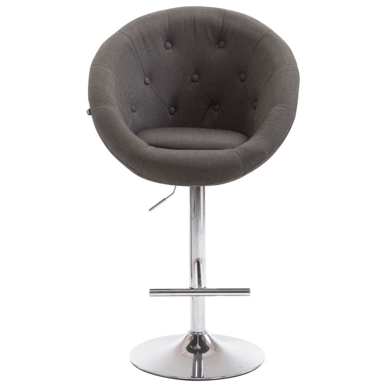 Tabouret de bar London V2, tissu, chrome, gris foncé