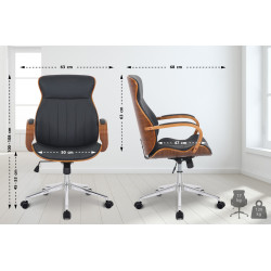 Chaise de bureau Melilla en cuir artificiel noyer/noir