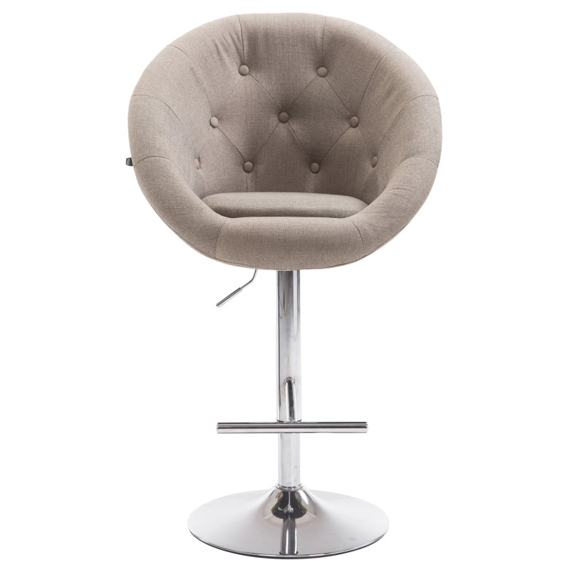 Tabouret de bar London V2, tissu, chrome, taupe