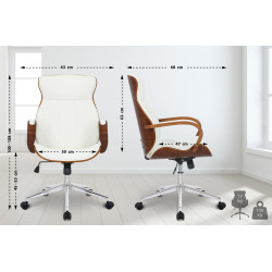 Chaise de bureau Melilla en cuir artificiel noyer/blanc