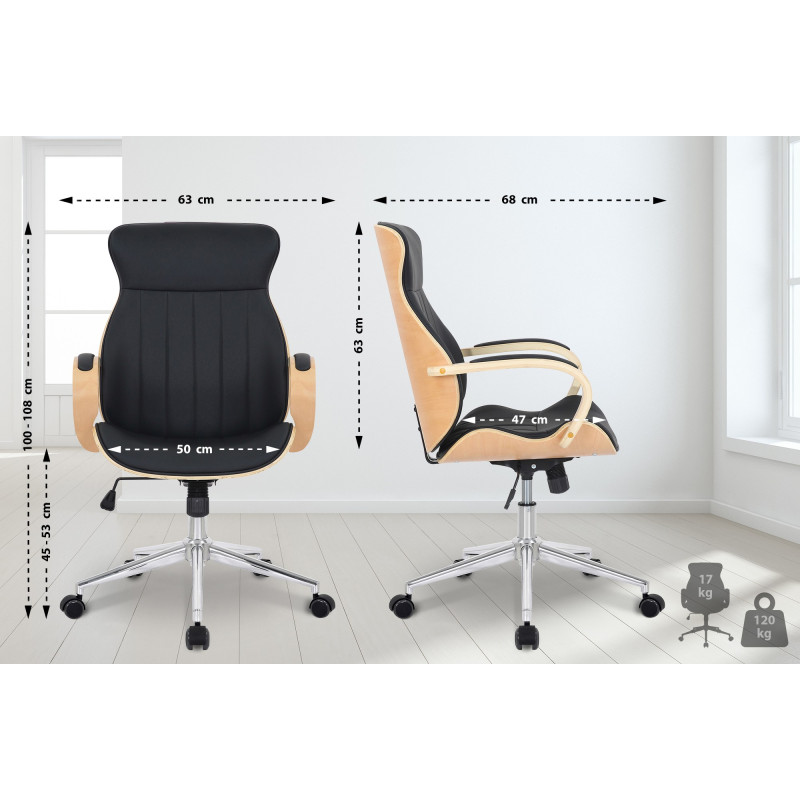 Chaise de bureau Melilla en cuir artificiel naturel/noir