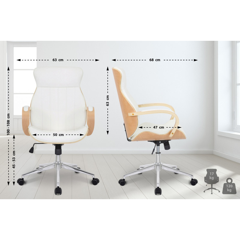 Chaise de bureau Melilla en cuir artificiel naturel/blanc