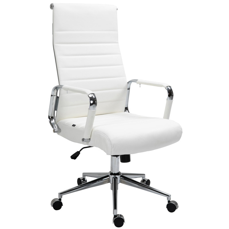 Chaise de bureau Columbus en cuir véritable blanc