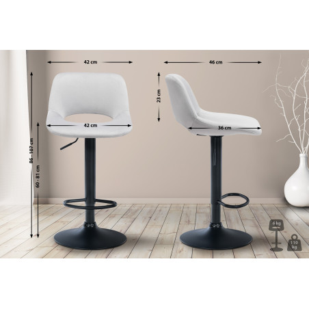 Lot de 2 tabourets de bar en velours Camden noir et gris clair