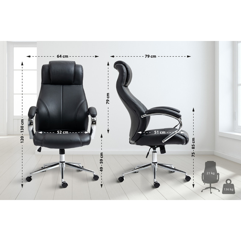 Chaise de bureau Salford en cuir véritable noir