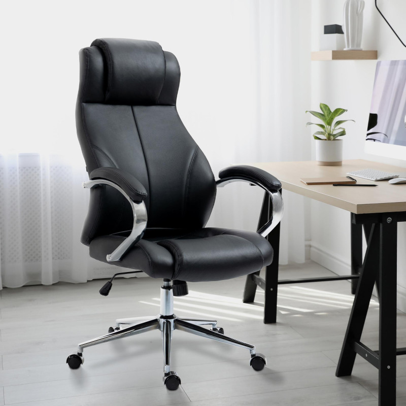 Chaise de bureau Salford en cuir véritable noir