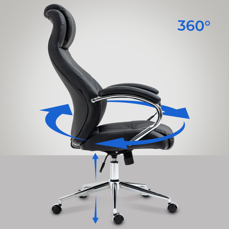 Chaise de bureau Salford en cuir véritable noir