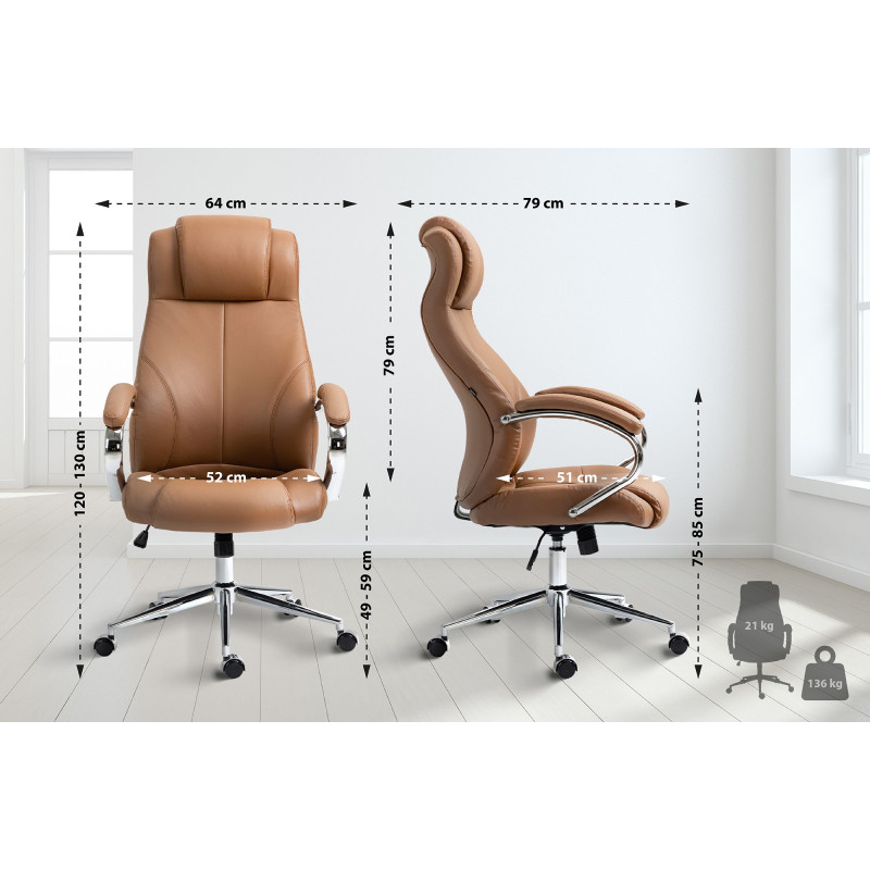 Chaise de bureau Salford en cuir véritable marron clair