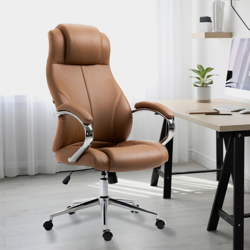 Chaise de bureau Salford en cuir véritable marron clair