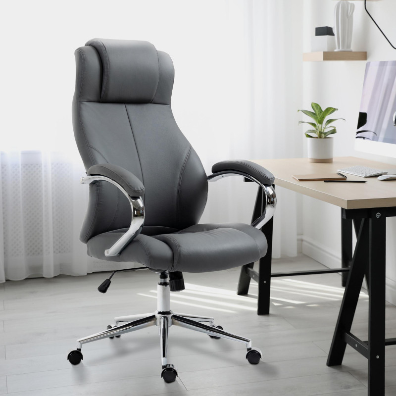 Chaise de bureau Salford en cuir véritable gris