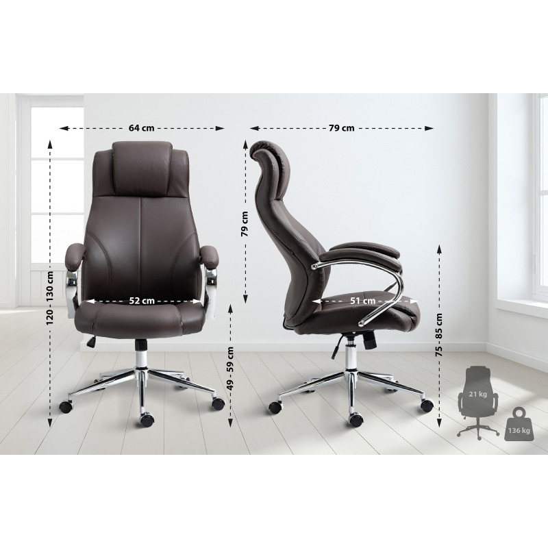 Chaise de bureau Salford en cuir véritable brun