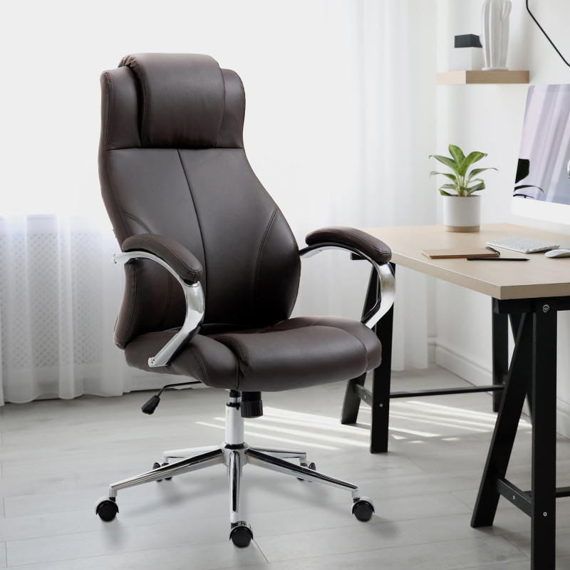 Chaise de bureau Salford en cuir véritable brun
