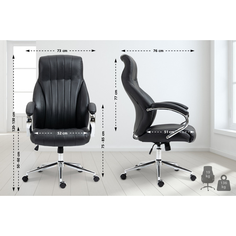 Chaise de bureau Wigan en cuir véritable noir