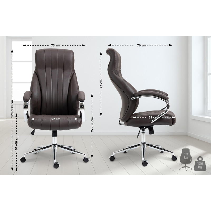 Chaise de bureau Wigan en cuir véritable brun